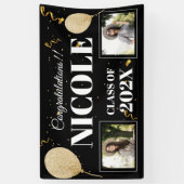 クラス2024はっきりしたフォントバルーン写真卒業 横断幕 (縦)