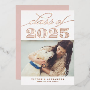 クラス2024クラシックタイポグラフィ写真卒業 箔招待状