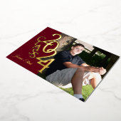 クラス2024写真卒業ブルゴーニュと金ゴールド 箔招待状 (回転した状態)