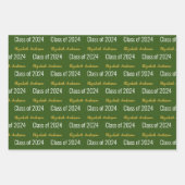 クラス2024 Gradsフルネーム緑の白金ゴールド ラッピングペーパーシート (正面)