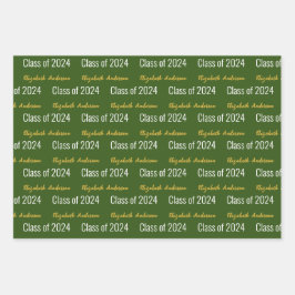 クラス2024 Gradsフルネーム緑の白金ゴールド ラッピングペーパーシート