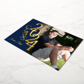 クラス2024 Photo Graduation海軍と金ゴールド 箔招待状 (回転した状態)