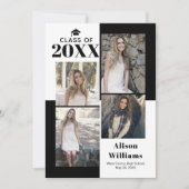 クラス2025の4つの写真の黒、白の卒業 案内状 (正面)