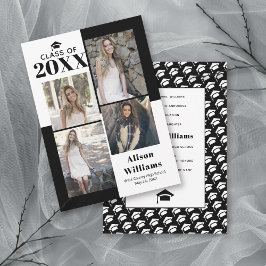 クラス2025の4つの写真の黒、白の卒業 案内状