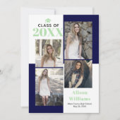 クラス2025の4つの写真ネイビー、ミント卒業 案内状 (正面)