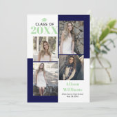 クラス2025の4つの写真ネイビー、ミント卒業 案内状 (スタンド正面)