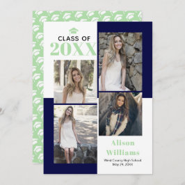 クラス2025の4つの写真ネイビー、ミント卒業 案内状