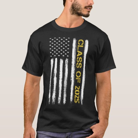 クラス2025シニア愛国的なアメリカ国旗のグラデーション Tシャツ (正面)