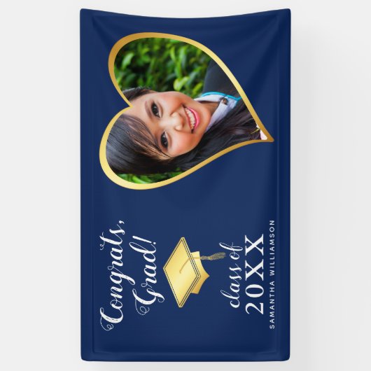 クラス2025フォトブルー金ゴールドホワイト卒業 横断幕 (縦)