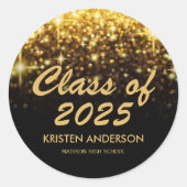 クラス2025金ゴールドグリッターグラムスパークル卒業 ラウンドシール (正面)