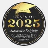 クラス2025黒エレガント金ゴールド差出人住所 ラウンドシール (正面)