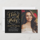 クラス2025黒金ゴールド卒業パーティー写真 招待状 (正面)