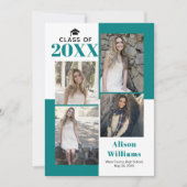 クラス2025 4写真ティール（緑がかった色）ブルー卒業 案内状 (正面)