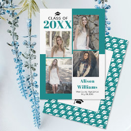クラス2025 4写真ティール（緑がかった色）ブルー卒業 案内状
