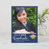 クラス2025 Blue White金ゴールド写真卒業 案内状 (スタンド正面)