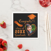 クラス2025 Gradフォトブラックとオレンジの卒業 スタンダードカクテルナプキン (インサイチュ)