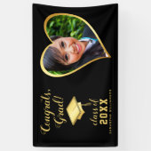 クラス2025 Gradフォトブラックと金ゴールド卒業 横断幕 (縦)