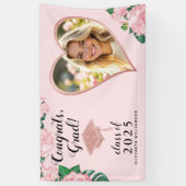 クラス2025 Gradフォト赤面ピンクフローラ卒業 横断幕 (縦)