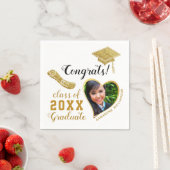クラス2025 Grad写真白と金ゴールド卒業 スタンダードカクテルナプキン (インサイチュ)