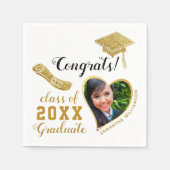 クラス2025 Grad写真白と金ゴールド卒業 スタンダードカクテルナプキン (正面)