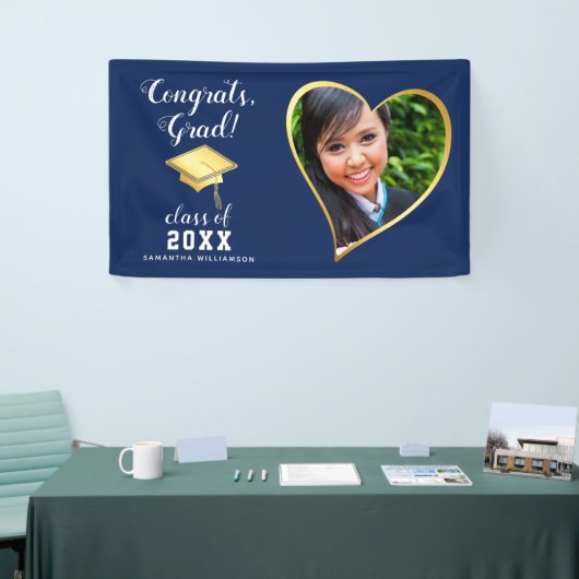 クラス2025 Grad Photo Navy Blue White卒業 横断幕 (トレードショー)