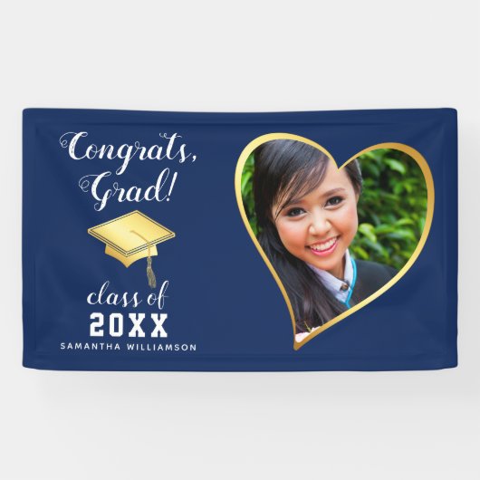 クラス2025 Grad Photo Navy Blue White卒業 横断幕 (横)