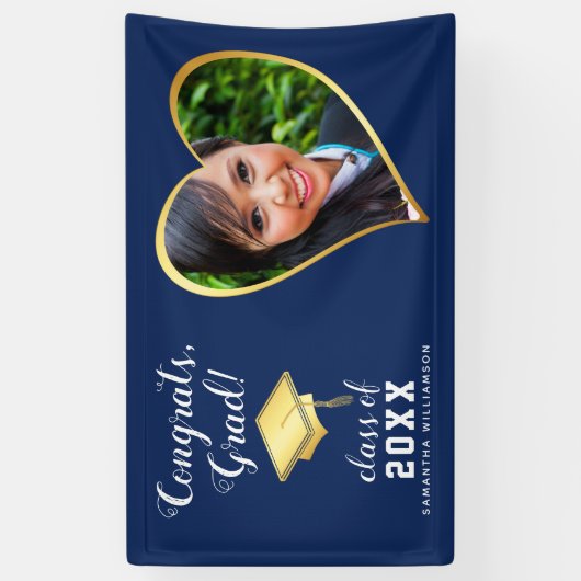 クラス2025 Grad Photo Navy Blue White卒業 横断幕 (縦)