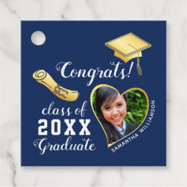 クラス2025 Navy Blueと金ゴールド写真卒業 フェイバータグ