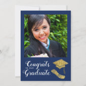 クラス2025 Navy Blue White金ゴールド写真卒業 招待状 (裏面)