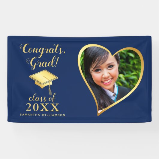 クラス2025 Photo Blueと金ゴールド卒業 横断幕 (横)