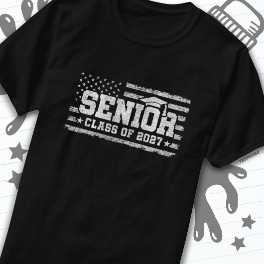 クラス2027卒業アメリカ国旗シニア2027 Tシャツ