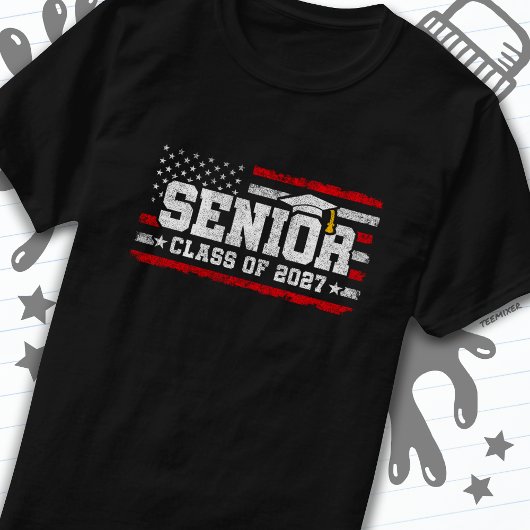 クラス2027卒業アメリカ国旗シニア2027 Tシャツ