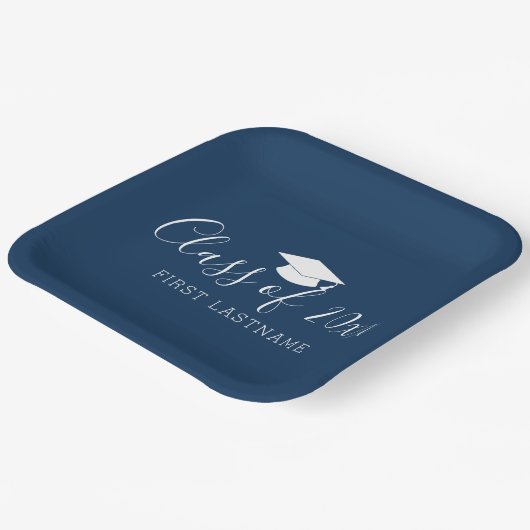 クラス20xxトレンディースクリプトと名前 – Navy Blue ペーパープレート (傾斜あり)
