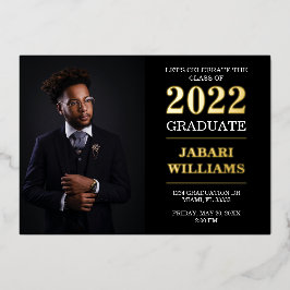 クラス20XX卒業、あなたの写真、黒 箔招待状