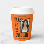 クラス25オレンジ&ブラックフォト卒業パーティー 紙コップ (裏面)