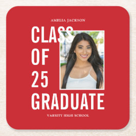 クラス25フェスティバル赤写真卒業パーティー スクエアペーパーコースター