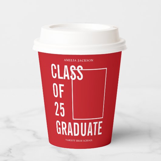 クラス25フェスティバル赤写真卒業パーティー 紙コップ (正面)