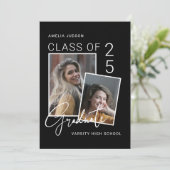 クラス25フォトブラック&ホワイトスクリプト卒業 案内状 (スタンド正面)