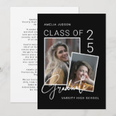 クラス25フォトブラック&ホワイトスクリプト卒業 案内状 (正面/裏面)