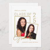 クラス25フォト金ゴールドスクリプトの卒業 案内状 (正面/裏面)