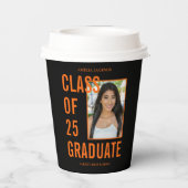 クラス25ブラック&オレンジの写真卒業パーティー 紙コップ (裏面)