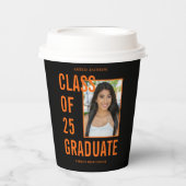 クラス25ブラック&オレンジの写真卒業パーティー 紙コップ (正面)