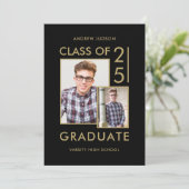 クラス25ブラック&モダン金ゴールド2フォトオープンハウス 招待状 (スタンド正面)