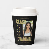 クラス25ブラック&金ゴールド写真卒業パーティー 紙コップ (裏面)