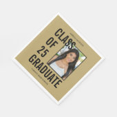 クラス25ブラック&金ゴールド写真卒業紙 スタンダードランチョンナプキン (角)