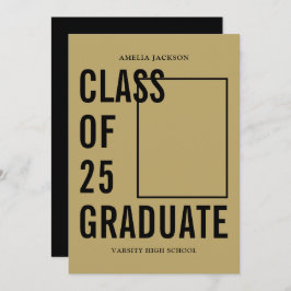 クラス25ブラック&金ゴールド写真卒業 案内状