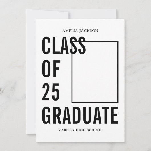 クラス25モノクロ写真卒業 案内状 (正面)