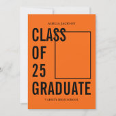 クラス25卒業オレンジブラック写真卒業 案内状 (正面)