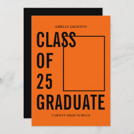 クラス25卒業オレンジブラック写真卒業 案内状