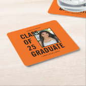 クラス25卒業オレンジ写真卒業パーティー スクエアペーパーコースター (アングル)